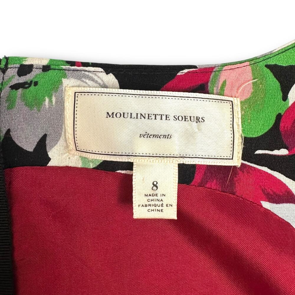 Moulinette Soeurs Anthropologie Akebia Floral Tiered Silk Dress 8 Green Black - Picture 5 of 10